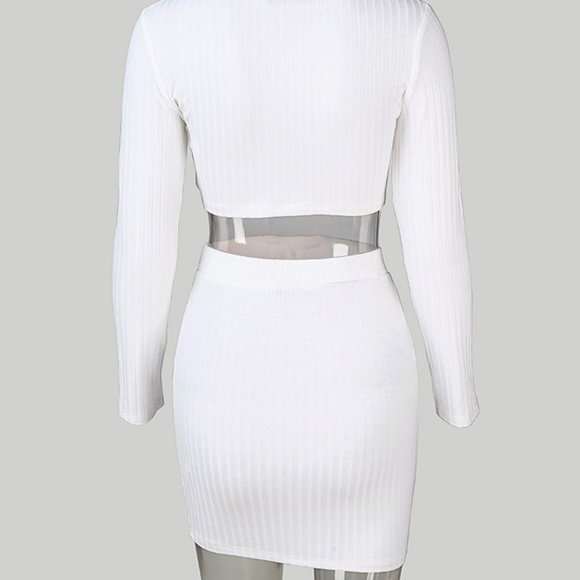White Solid Ribbed Crop Top & Mini Skirt Set - Picture 5 of 6